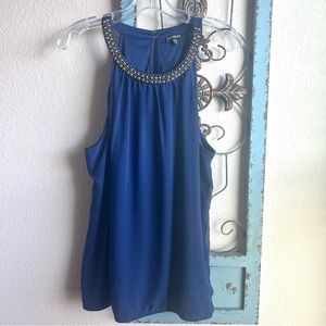 Express Blue Halter Top with Beaded Neckline